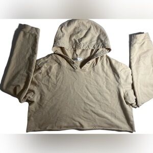 Moxeay Crop Top Hoodie Sweatshirt in Cream Beige Women’s Size Medium